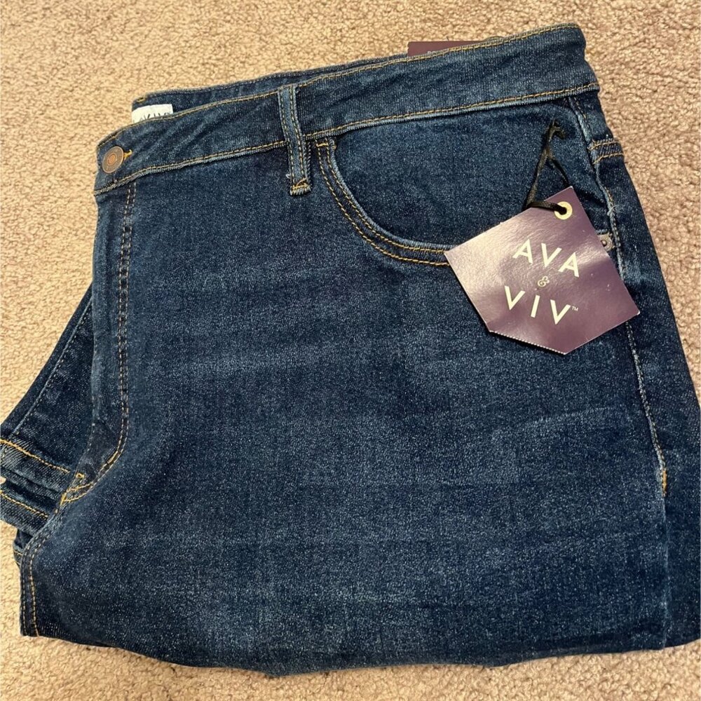 AVA & VIV Womens Plus Size 26 Dark Wash High Rise Bootcut Jeans No Gap Waist